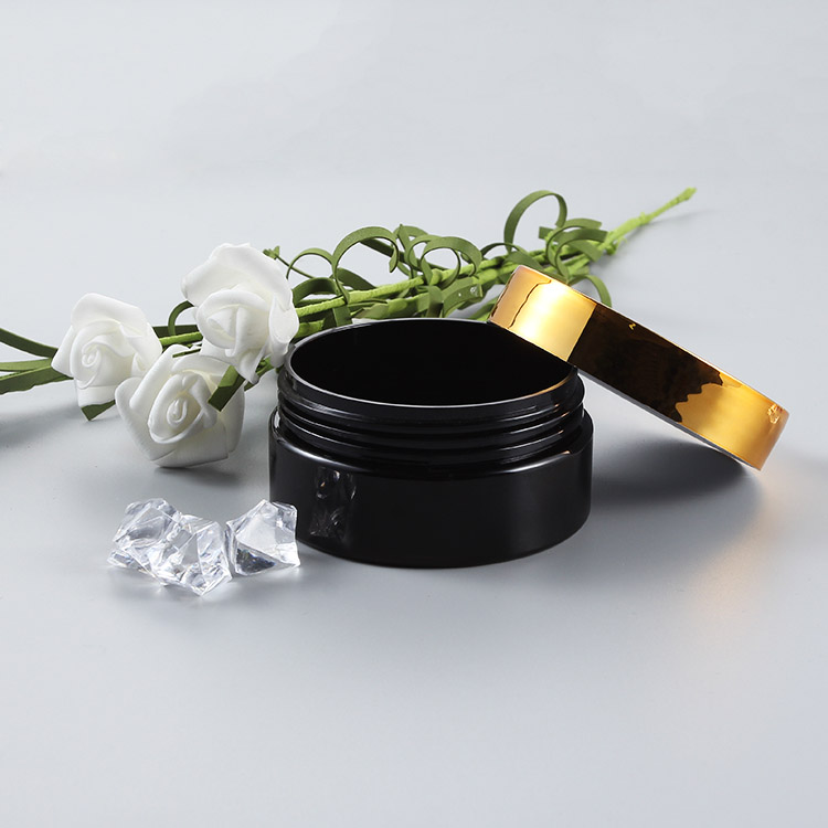 cosmetic packaging 5oz 150ml plastic black jar with golden lid