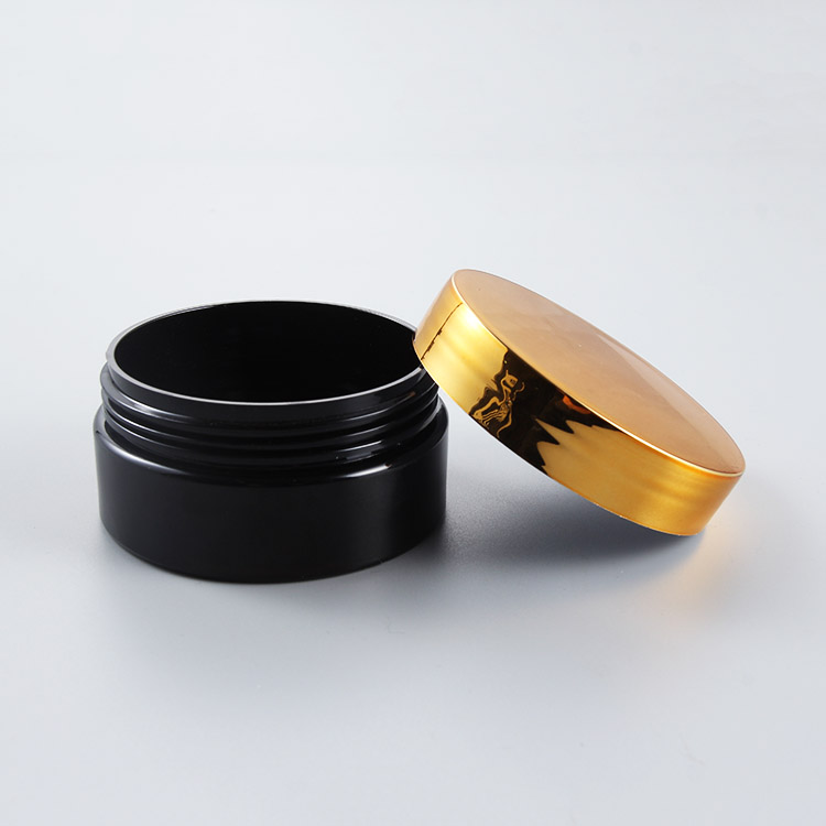 cosmetic packaging 5oz 150ml plastic black jar with golden lid