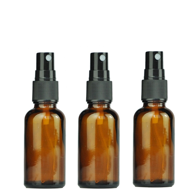 cosmetic packaging amber glass spray bottles glass bottle with black spray lid
