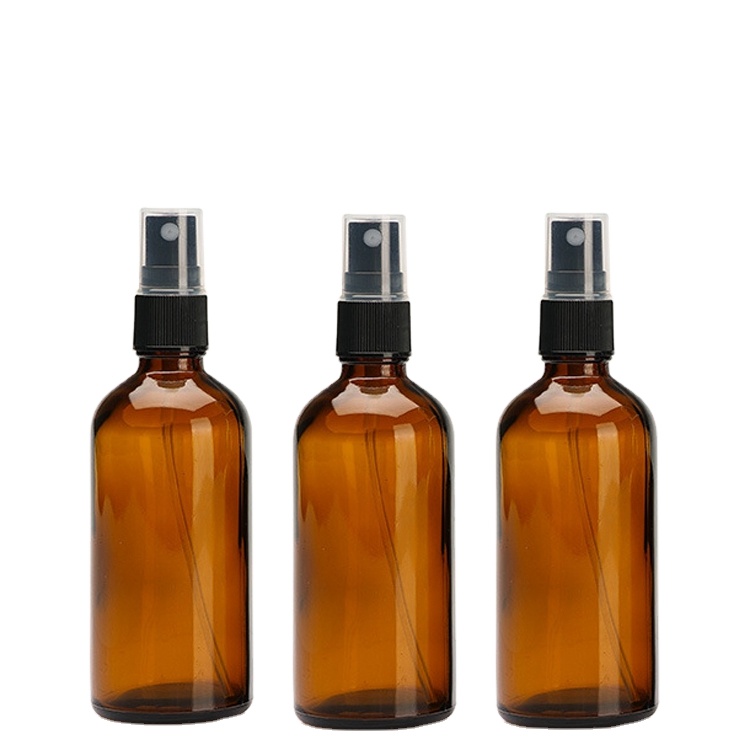 cosmetic packaging amber glass spray bottles glass bottle with black spray lid
