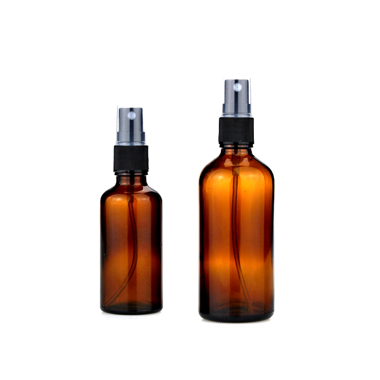 cosmetic packaging amber glass spray bottles glass bottle with black spray lid