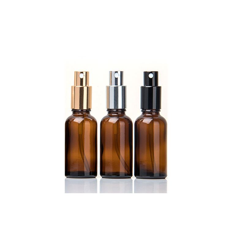 cosmetic packaging amber glass spray bottles glass bottle with black spray lid