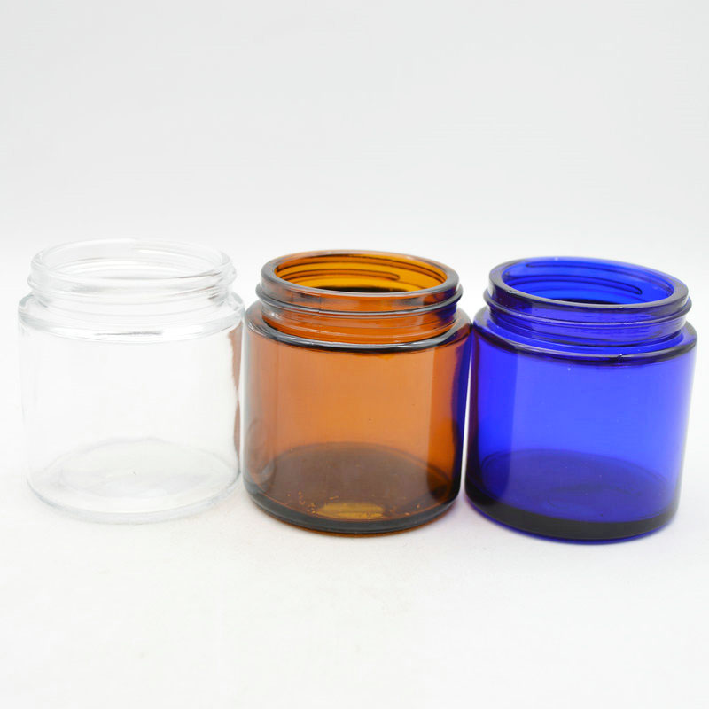cosmetic packaging clear amber cobalt blue glass cream jar with aluminium lid 120ml