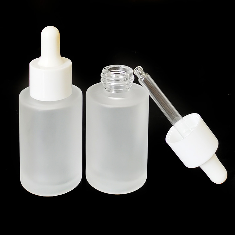 cosmetic packaging clear frosted 30ml flat shoulder glass dropper bottle 30ml serum glass bottle thick bottom