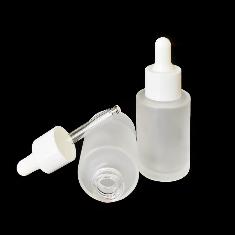 cosmetic packaging clear frosted 30ml flat shoulder glass dropper bottle 30ml serum glass bottle thick bottom