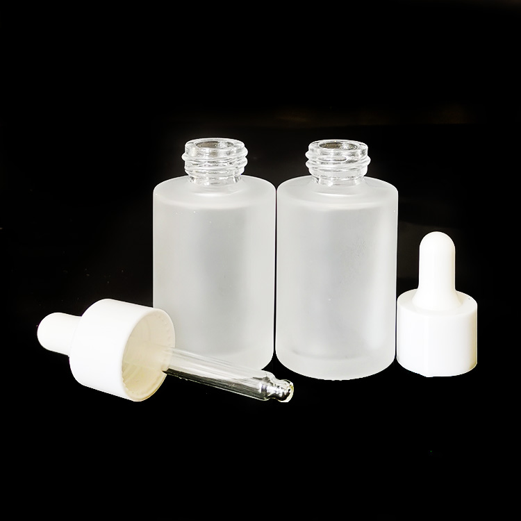 cosmetic packaging clear frosted 30ml flat shoulder glass dropper bottle 30ml serum glass bottle thick bottom