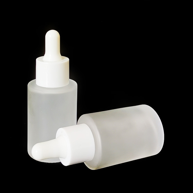 cosmetic packaging clear frosted 30ml flat shoulder glass dropper bottle 30ml serum glass bottle thick bottom