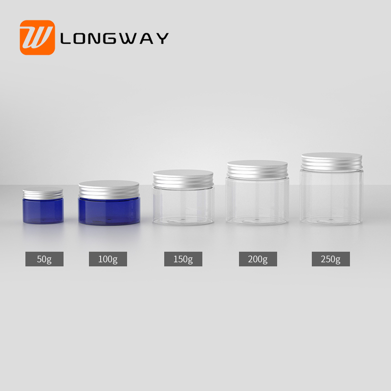 cosmetic packaging cream container 50g 250g plastic food PET jar with screw aluminum lid cap