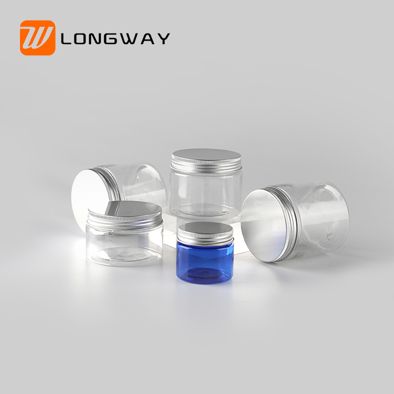 cosmetic packaging cream container 50g 250g plastic food PET jar with screw aluminum lid cap