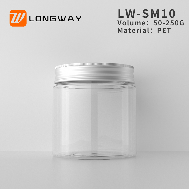 cosmetic packaging cream container 50g 250g plastic food PET jar with screw aluminum lid cap