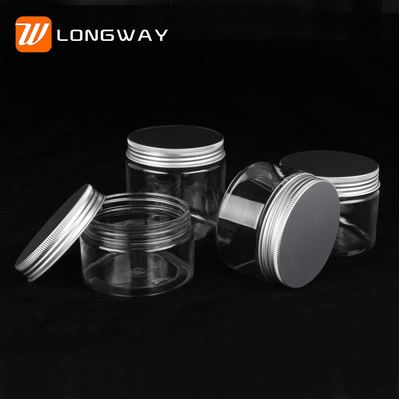 cosmetic packaging cream container 50g 250g plastic food PET jar with screw aluminum lid cap