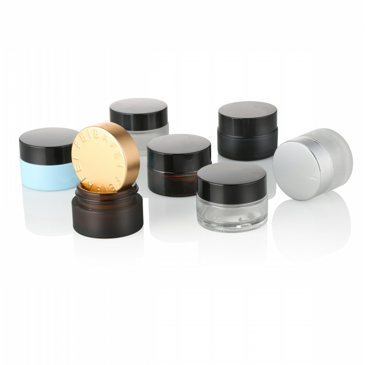 cosmetic packaging cream container 5g 10g 15g 20g 30g 50g 100g high quality round glass jar with shiny black lid
