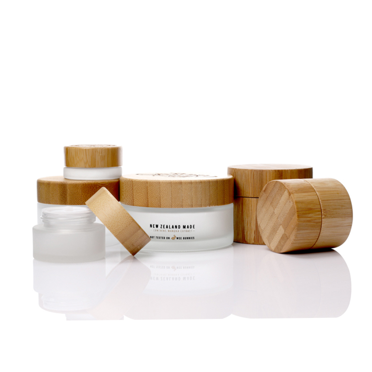 cosmetic packaging eco friendly 5ml 15ml 30ml 50ml 100ml frosted bamboo jar bamboo cosmetic jars glass jars with wood lid