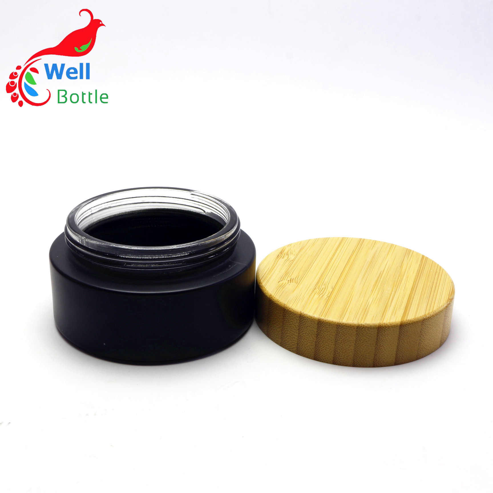 cosmetic packaging eco friendly frosted glass jar with bamboo lid 15g 30g 50g 100g BJ-176R