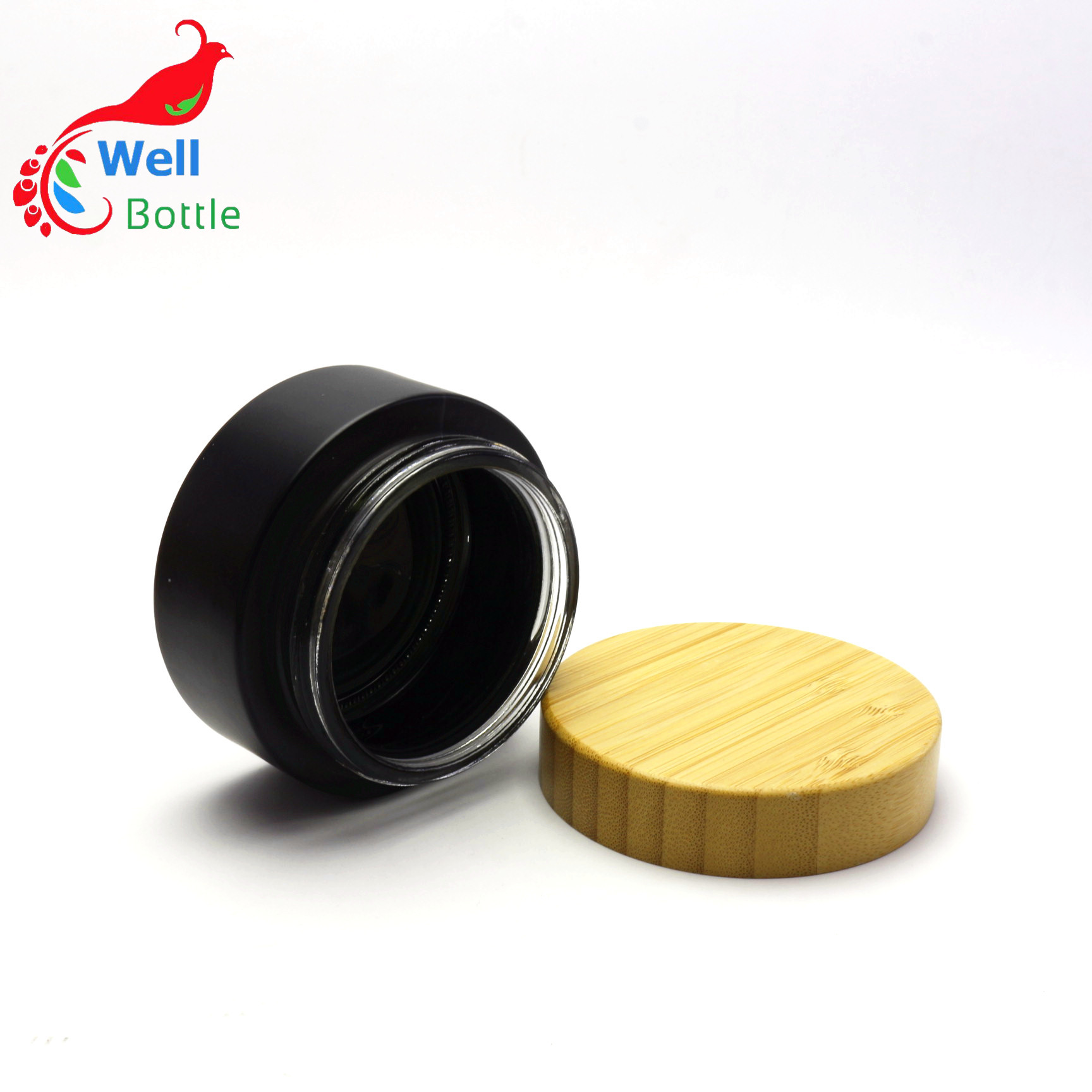 cosmetic packaging eco friendly frosted glass jar with bamboo lid 15g 30g 50g 100g BJ-176R