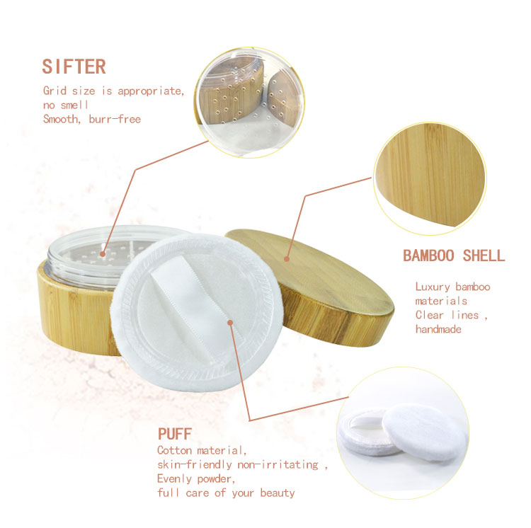 cosmetic packaging empty 30g natural wooden bamboo powder jar with sifter and puff