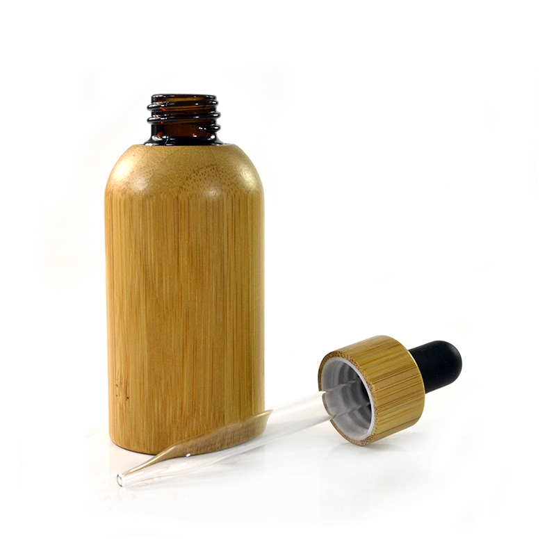 cosmetic packaging empty 30ml essential oil bamboo glass dropper bottle