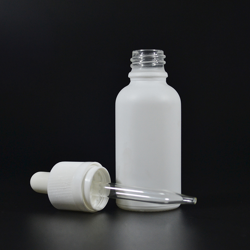 cosmetic packaging essential oil 30ml matte white glass dropper bottle with tamper childproof cap