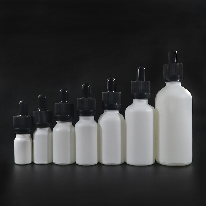 cosmetic packaging essential oil 30ml matte white glass dropper bottle with tamper childproof cap