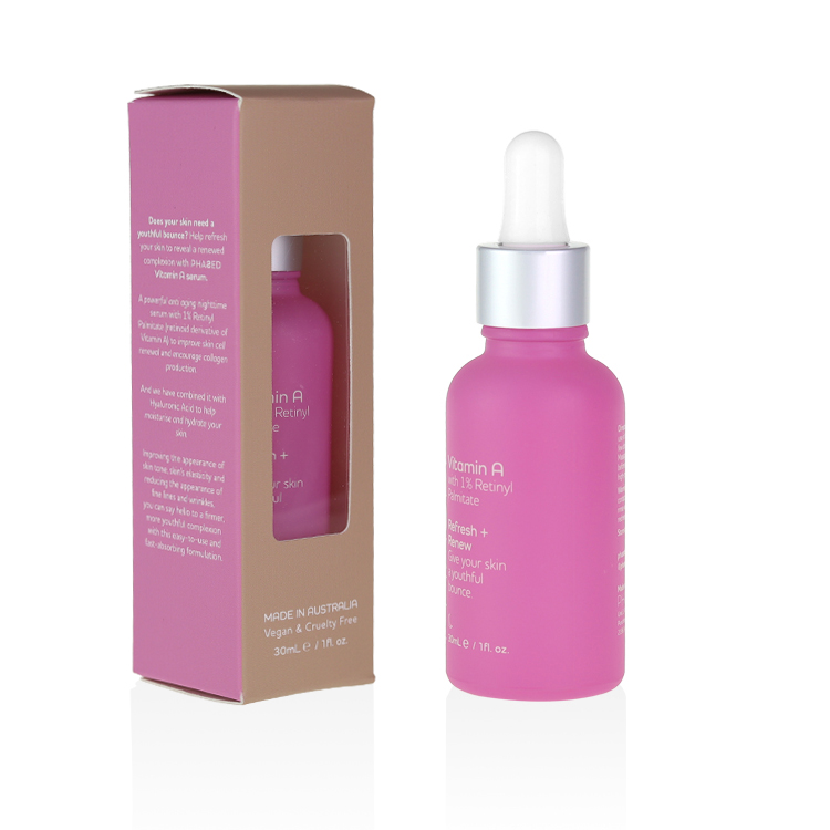 cosmetic packaging glass frosted pink dropper bottle with box