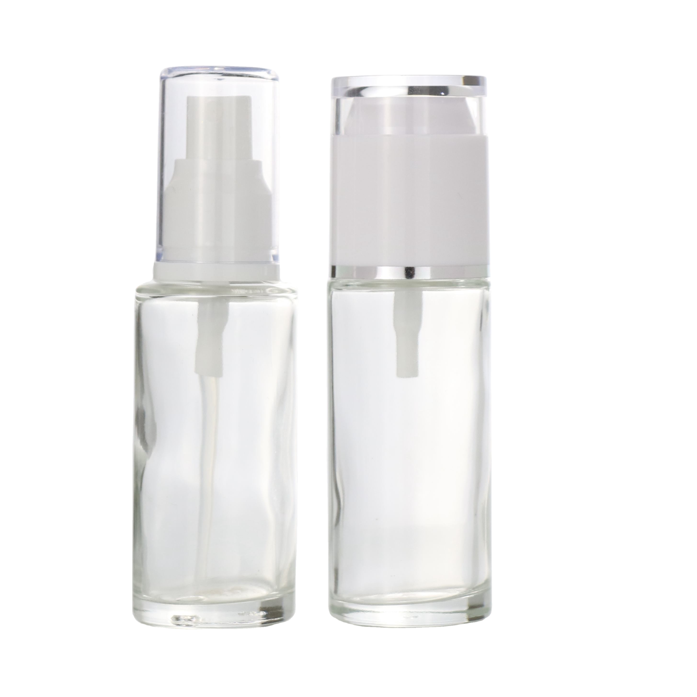 cosmetic packaging glass lotion pump bottle with bamboo cap for serum essential oil essence