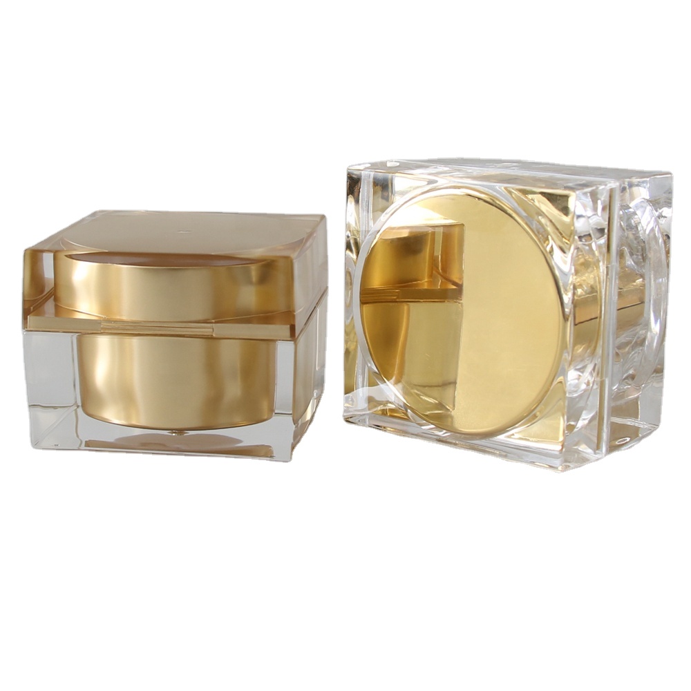 cosmetic packaging gold luxury cream jar acrylic square jar