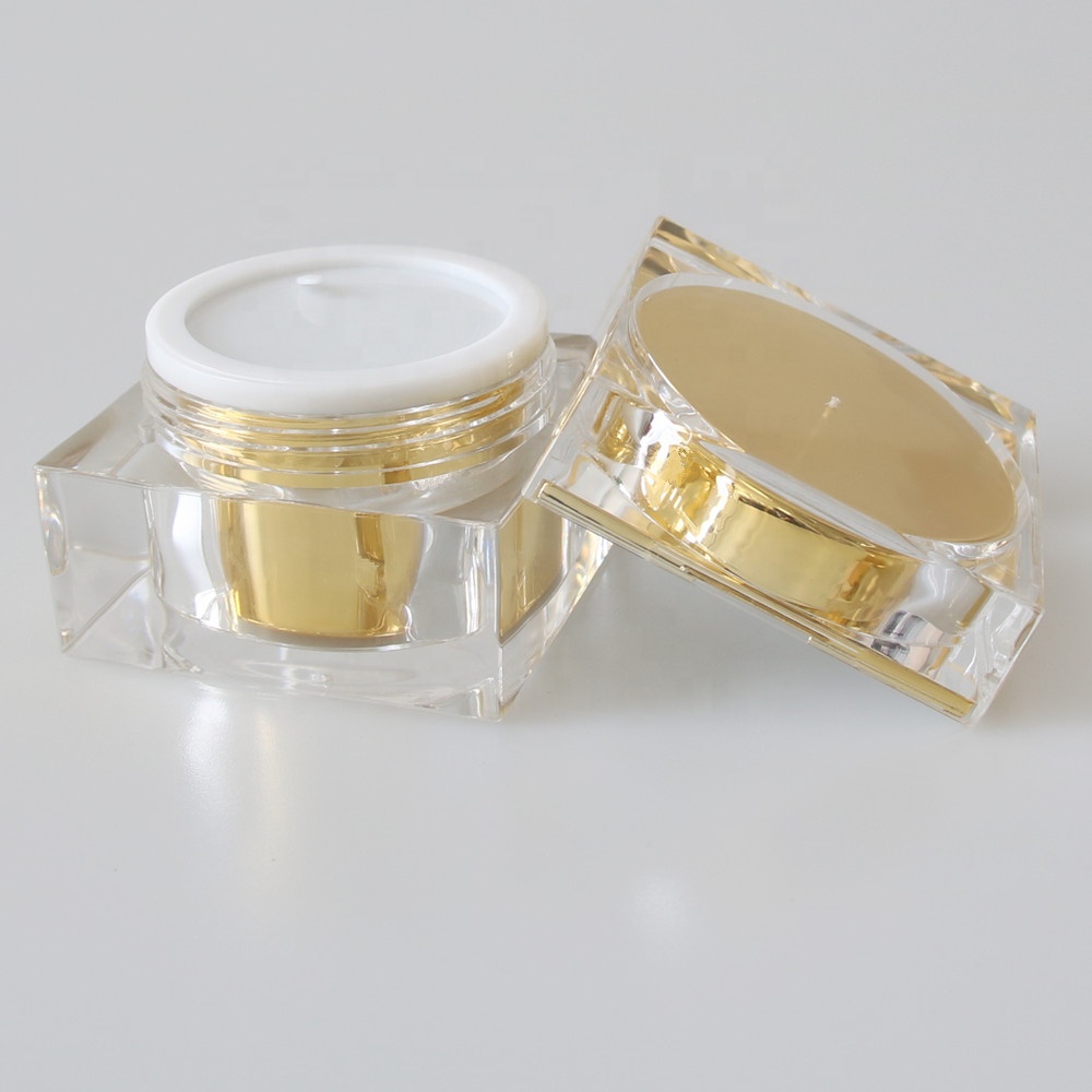 cosmetic packaging gold luxury cream jar acrylic square jar