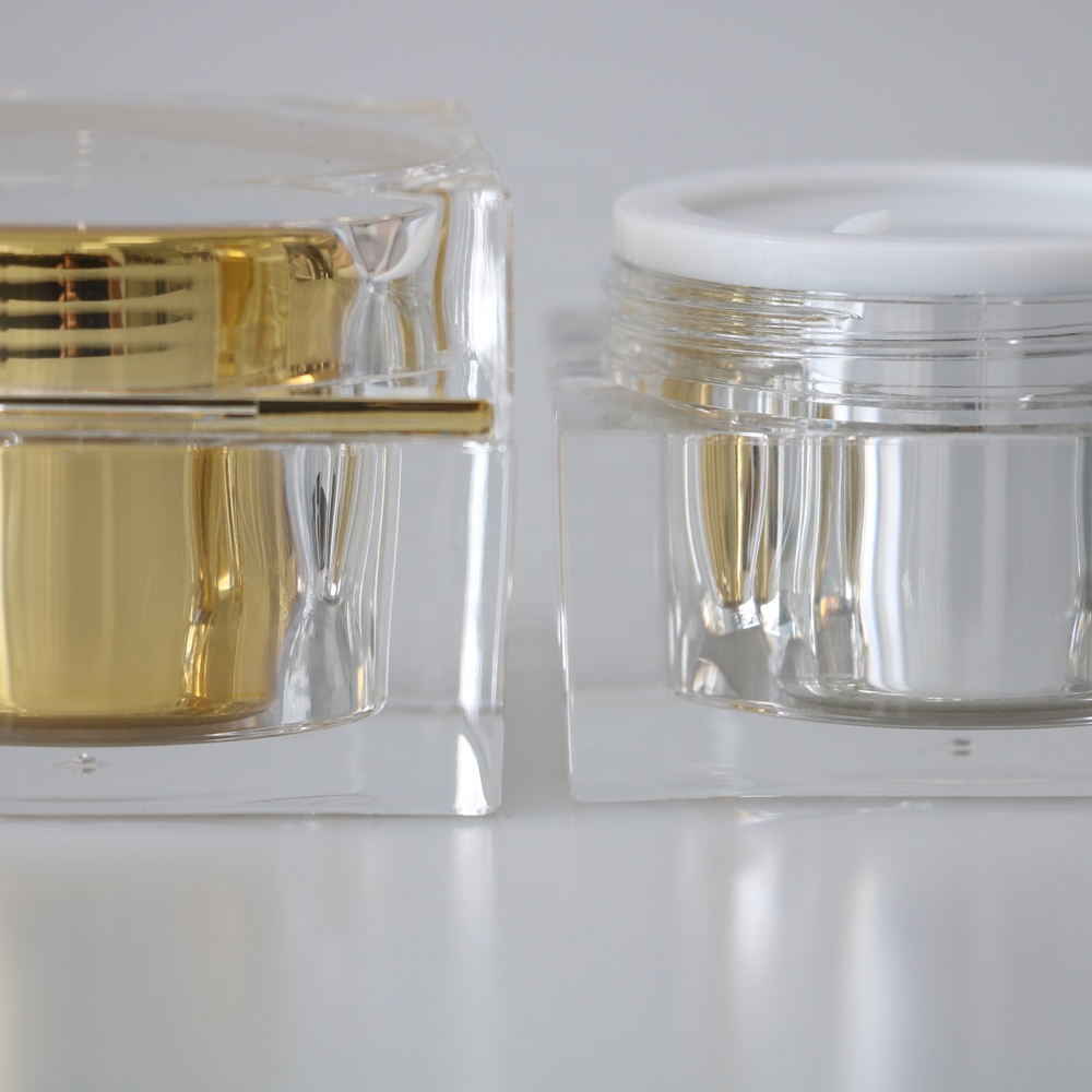 cosmetic packaging gold luxury cream jar acrylic square jar
