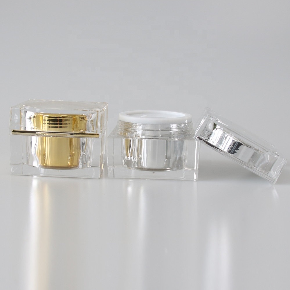 cosmetic packaging gold luxury cream jar acrylic square jar
