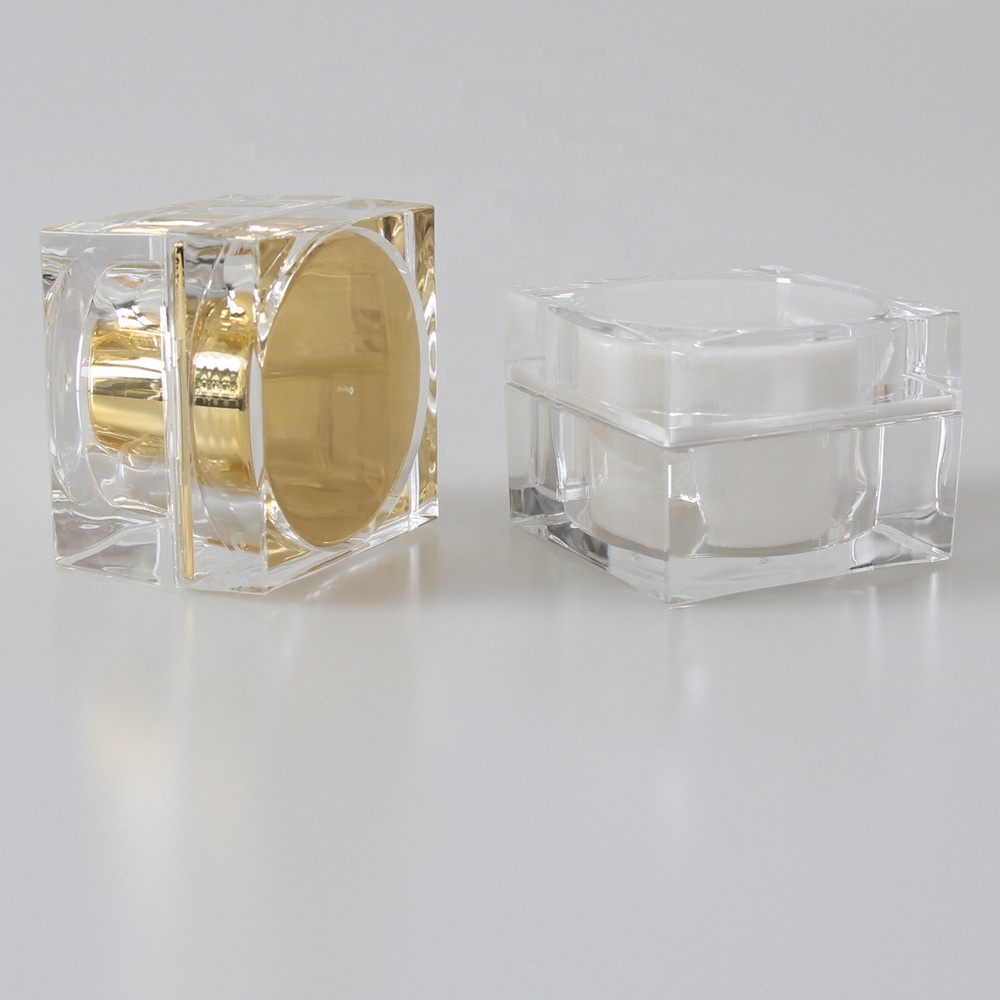 cosmetic packaging gold luxury cream jar acrylic square jar