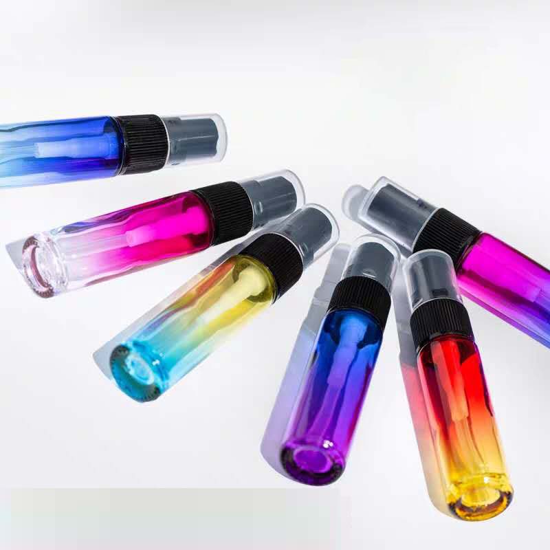 cosmetic packaging refillable perfume frosted coloured 10ml fine glass mini mist spray bottle with black cover