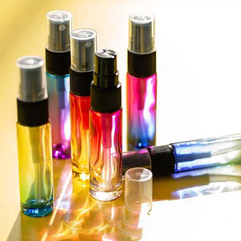 cosmetic packaging refillable perfume frosted coloured 10ml fine glass mini mist spray bottle with black cover