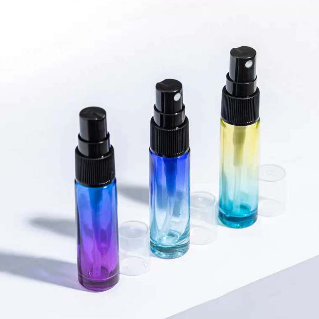 cosmetic packaging refillable perfume frosted coloured 10ml fine glass mini mist spray bottle with black cover