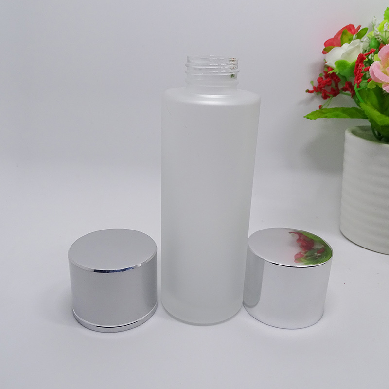 cosmetic packaging screw cap clear frosted glass 100 ml lotion toner bottle with plastic orifice