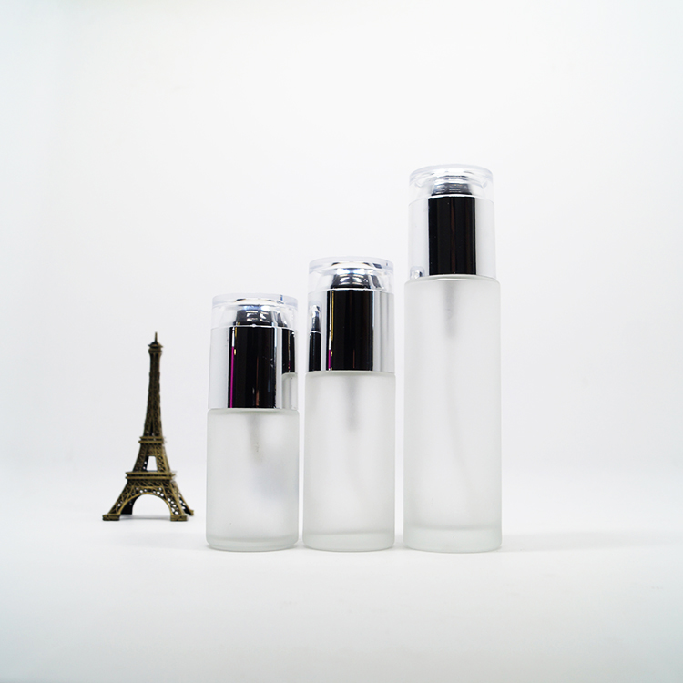 cosmetic packaging screw cap clear frosted glass 100 ml lotion toner bottle with plastic orifice