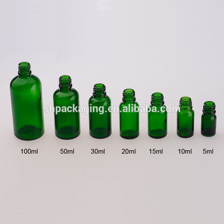 cosmetic packaging tamper evident pilfer proof plastic screw cap for 5 10 15 20 30 50 100 ml green glass essential oil bottle