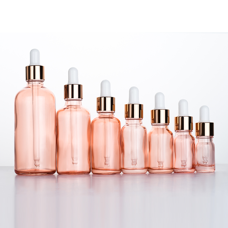 cosmetic packing 15ml 30ml 50ml 100ml 1oz 2oz pink serum essential oil rose gold glass dropper bottle