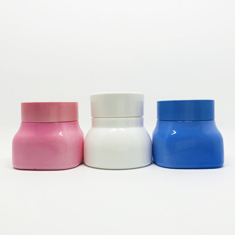 cosmetic packing square opal painted color glass cosmetic jar with  lid for face cream