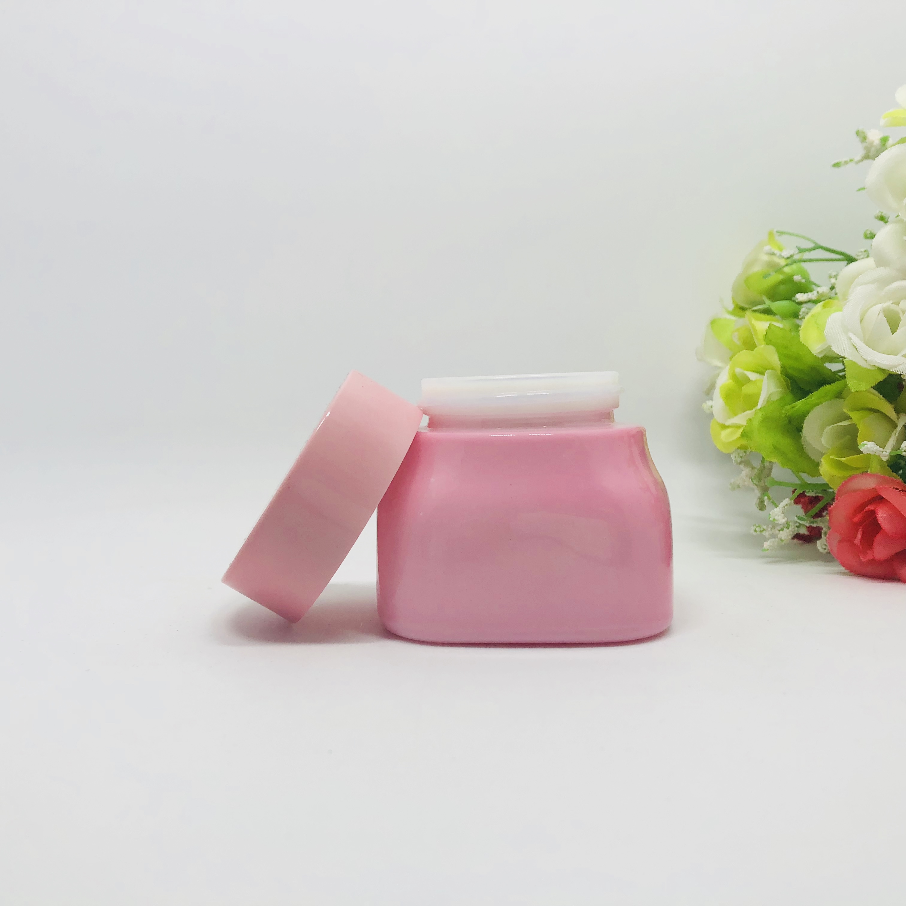 cosmetic packing square opal painted color glass cosmetic jar with lid for face cream