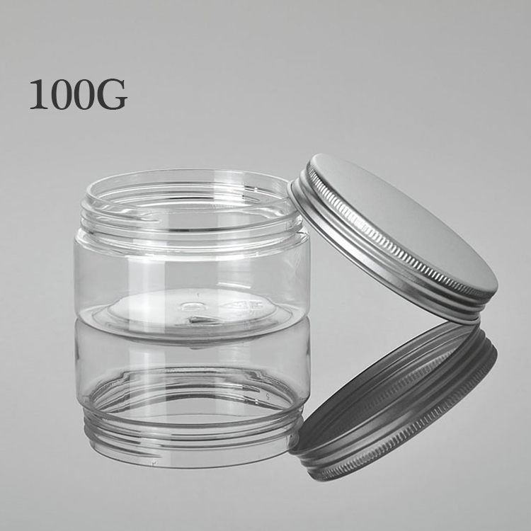 cosmetic pet plastic jar 50G 100G 120G 150G 200G silvery lids cream clear jar