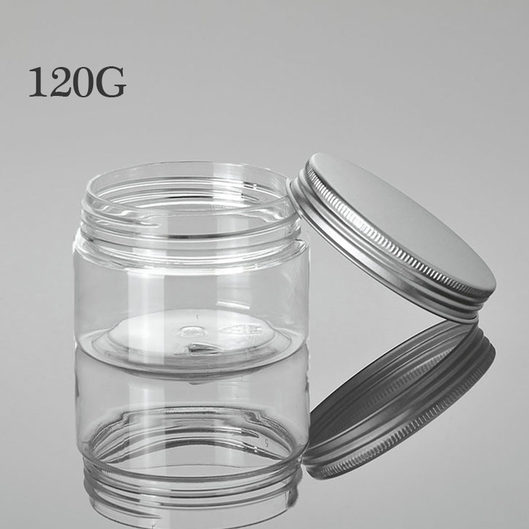 cosmetic pet plastic jar 50G 100G 120G 150G 200G silvery lids cream clear jar