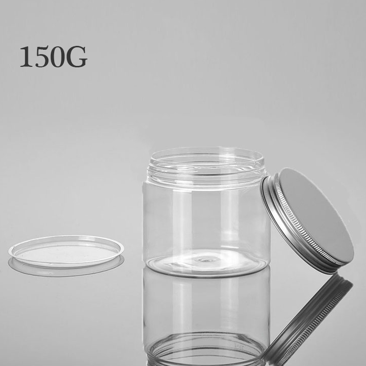 cosmetic pet plastic jar 50G 100G 120G 150G 200G silvery lids cream clear jar
