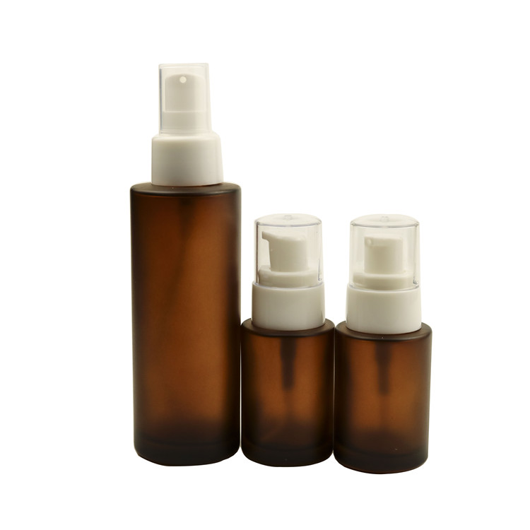 cosmetic pump luxury serum bottle 100ml amber glass bottles with pump with bamboo cap/lid 50ml 30ml15ml