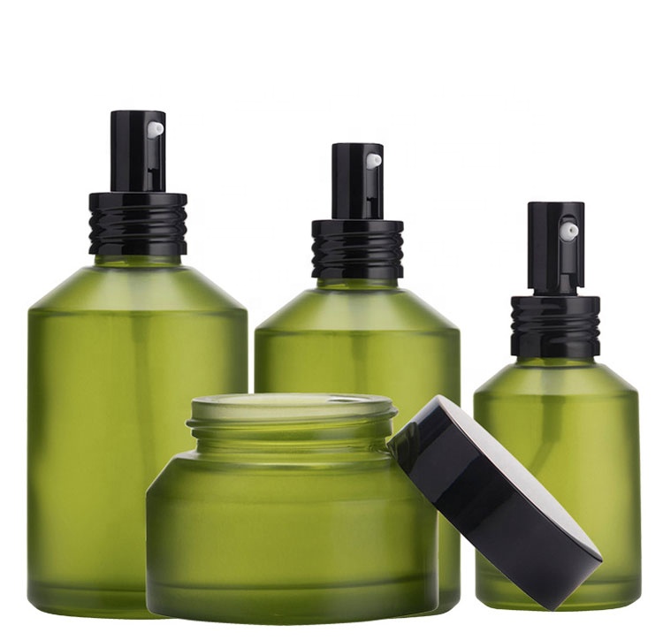 cosmetic recycled glass packaging bottles cosmetic bottle matt green empty lotion bottles for lotion