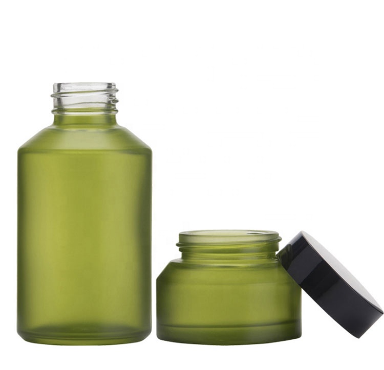 cosmetic recycled glass packaging bottles cosmetic bottle matt green empty lotion bottles for lotion