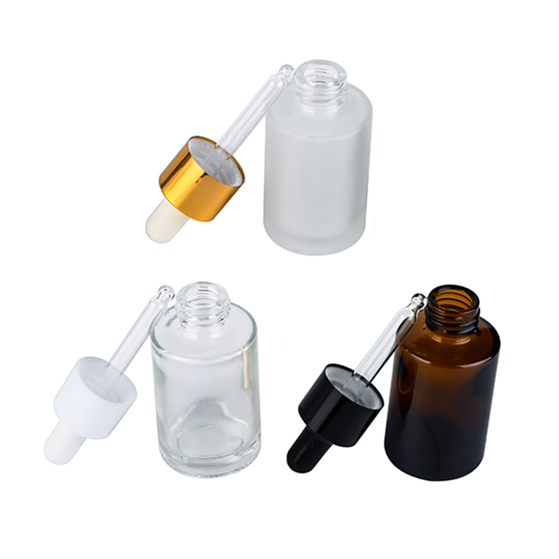cosmetic round flat serum clear amber 15ml 2 oz 30ml oil dropper glass bottle