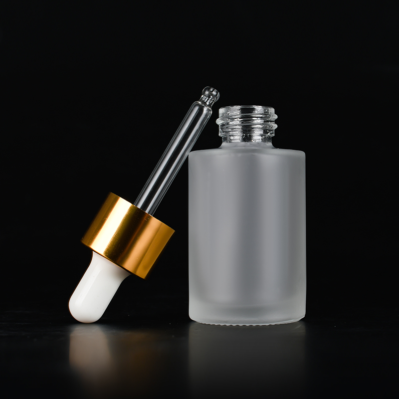 cosmetic round flat serum clear amber 15ml 2 oz 30ml oil dropper glass bottle