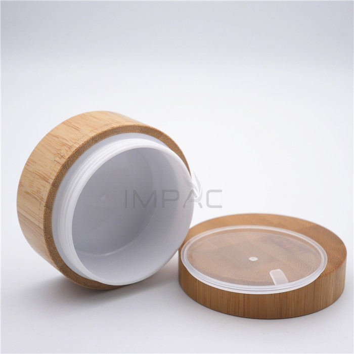 cosmetic screw lid cosmetic bamboo wood cream jar with PP inner 50g