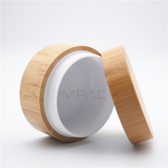 cosmetic screw lid cosmetic bamboo wood cream jar with PP inner 50g