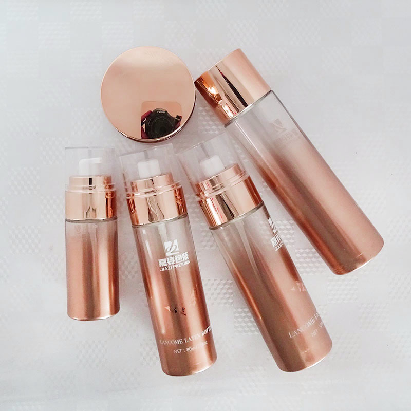 cosmetic set custom rose gold skin care oil lotion pump glass bottle for serum